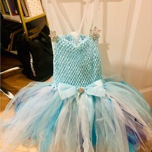 Stunning Frozen Elsa Dress w/rhinestone snowflakes & crystal icicles w/headband